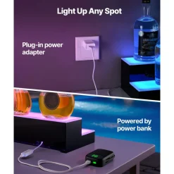 VEVOR LED Lighted Liquor Bottle Display, 2 Tiers 20 Inches Whiskey Rack, Supports USB, Illuminated Home Bar Shelf with RF Remote & App Control, 9 Static Colors, Acrylic Lighted Shelf for 10 Bottles