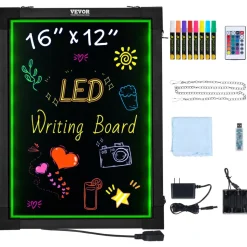 VEVOR LED Message Writing Board, 16"x12" Illuminated Erasable Lighted Chalkboard, Neon Effect Menu Sign Board, Drawing Board with 8 Fluorescent Chalk Markers and Remote Control, for Home Wedding Shop