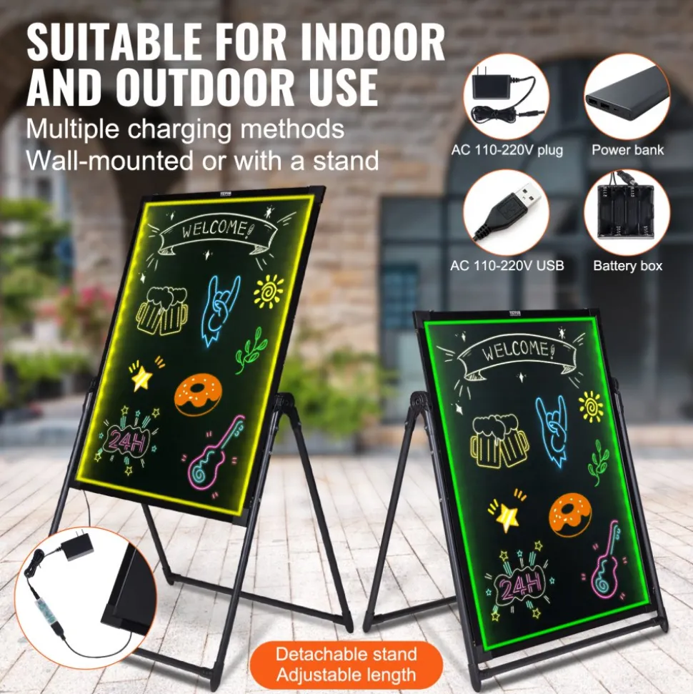 VEVOR LED Message Writing Board, 32"x24" Illuminated Erasable Lighted Chalkboard, Neon Effect Menu Sign Board, Drawing Board with 8 Fluorescent Chalk Markers and Remote Contro Tested toStandards