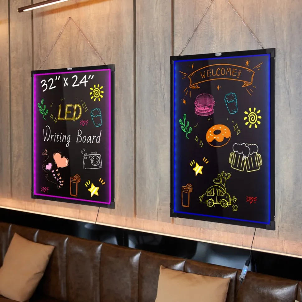 VEVOR LED Message Writing Board, 32"x24" Illuminated Erasable Lighted Chalkboard, Neon Effect Menu Sign Board, Drawing Board with 8 Fluorescent Chalk Markers and Remote Contro Tested toStandards