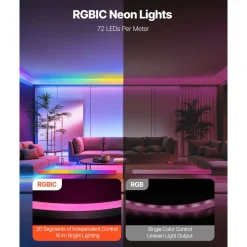 VEVOR LED Neon Rope Light, 16.4 ft, Flexible RGB-IC LED Strip Light, Control with App/Remote, Works with Alexa & Google Assistant, Music Syncing, Custom DIY Neon Flex Lights, for Bedroom Gaming Indoor