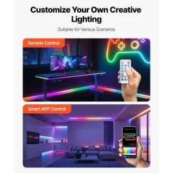 VEVOR LED Neon Rope Light, 16.4 ft, Flexible RGB-IC LED Strip Light, Control with App/Remote, Works with Alexa & Google Assistant, Music Syncing, Custom DIY Neon Flex Lights, for Bedroom Gaming Indoor