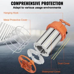 VEVOR LED Portable Work Lamp, 150W, 20000lm, 5000K Durable & Water-Resistant, Linkable up to 6 Units, Ceiling or Stand Job Site Illumination for Both Indoor & Outdoor Use