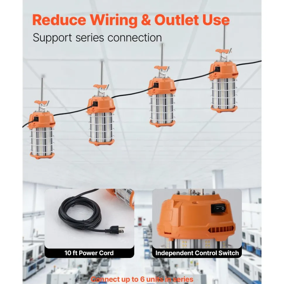 VEVOR LED Temporary Work Light, 150W, 19000 lm, 5000K Durable & Water-Resistant, Linkable up to 6 Units, Ceiling or Stand Job Site Illumination for Construction Sites, Workshops, Indoor & Outdoor Use