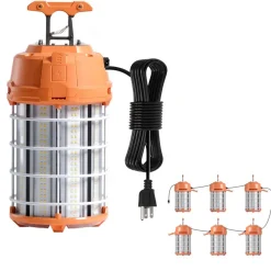 VEVOR LED Temporary Work Light, 150W, 19000 lm, 5000K Durable & Water-Resistant, Linkable up to 6 Units, Ceiling or Stand Job Site Illumination for Construction Sites, Workshops, Indoor & Outdoor Use