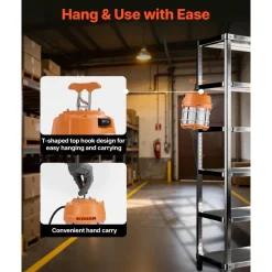 VEVOR LED Temporary Work Light, 100W, 14400 lm, 5000K Durable & Water-Resistant, Linkable up to 8 Units, Ceiling or Stand Job Site Illumination for Construction Sites, Workshops, Indoor & Outdoor Use