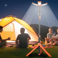 VEVOR LED Work Light with Stand, 10Ah, Rechargeable Cordless Camping Light, with 3 Lamp Heads, Detachable Tripod Stand, 2200 Lumens 3000K-6500K Dimmable, Portable Construction Lighting for Job Site