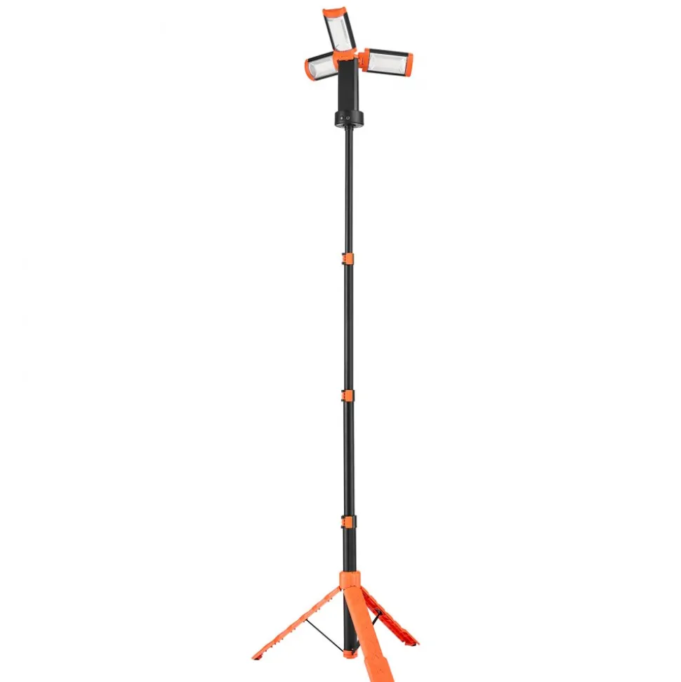 VEVOR LED Work Light with Stand, 10Ah, Rechargeable Cordless Camping Light, with 3 Lamp Heads, Detachable Tripod Stand, 2200 Lumens 3000K-6500K Dimmable, Portable Construction Lighting for Job Site