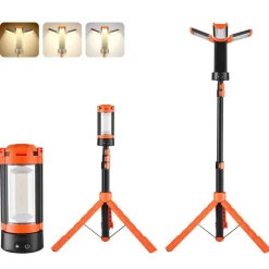 VEVOR LED Work Light with Stand, 10Ah, Rechargeable Cordless Camping Light, with 3 Lamp Heads, Detachable Tripod Stand, 2200 Lumens 3000K-6500K Dimmable, Portable Construction Lighting for Job Site