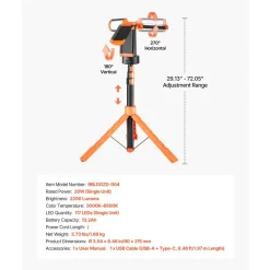 VEVOR LED Work Light with Stand, 20000 Lumen Dual-head LED Work Light with 27.6