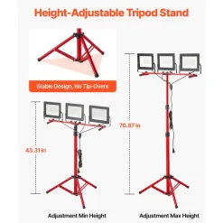 VEVOR LED Work Light with Stand, 10000 Lumen Dual-head LED Work Light with 27.6"-68.1" Adjustable and Foldable Tripod Stand, IP65 Waterproofed LED Tripod Work Light, with 5000 Kelvin Color Temperatu
