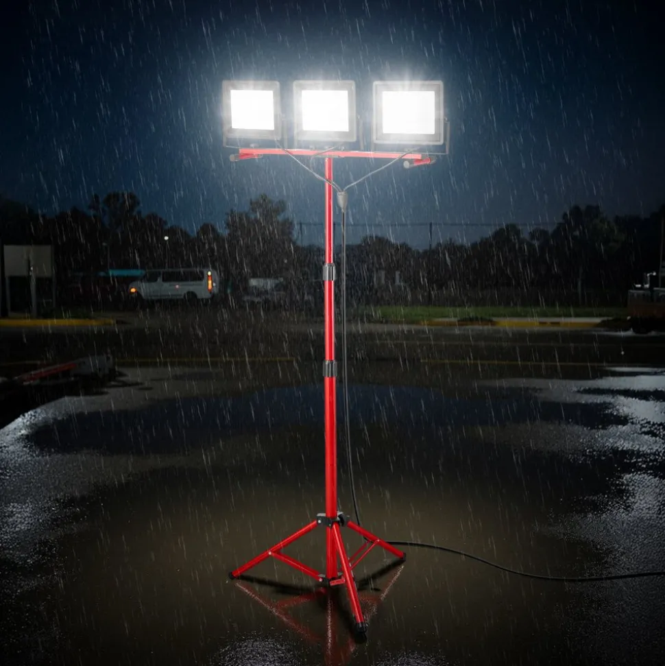 VEVOR LED Work Light with Stand, 15000 Lumens, Three-Head Portable Camping Light with Individual Switch, Tripod Stand, 10.83 ft Power Cord, for Indoor Outdoor Job Site Construction, IP65 Waterproof