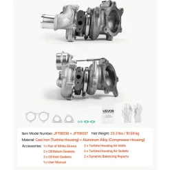 VEVOR Left & Right Twin Turbocharger with Wastegate Actuator, Compatible with 2009-2015 Ford Flex Explorer Sport Taurus SHO 3.5L, 2010-2019 Lincoln MKS MKT 3.5L, Replace# 790317-5006, 790317-0001