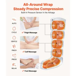 VEVOR Leg Compression Massager 6 Modes Air Compression Full Leg Massager, For Daily Relaxation, 9 Massage Intensities, 360° Coverage, Auto Shut-Off Timer, with Portable Storage Bag and Power Adapter