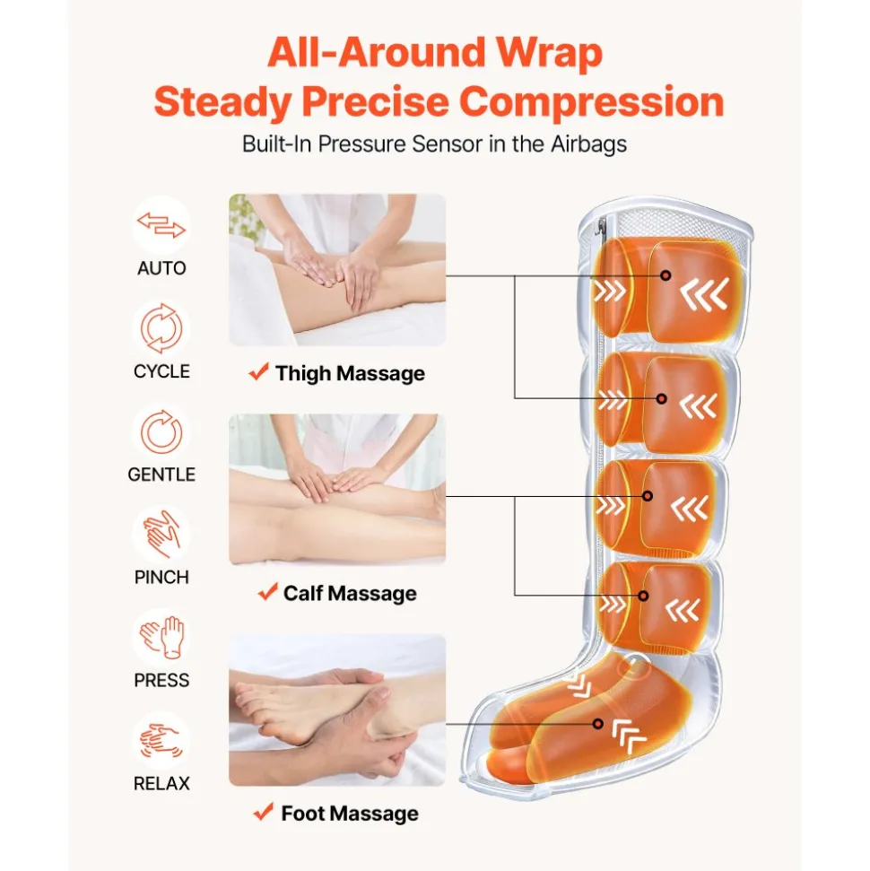 VEVOR Leg Compression Massager 6 Modes Air Compression Full Leg Massager, For Daily Relaxation, 9 Massage Intensities, 360° Coverage, Auto Shut-Off Timer, with Portable Storage Bag and Power Adapter