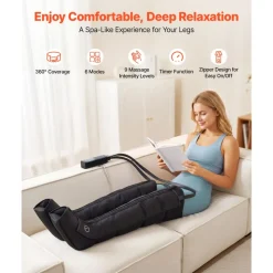 VEVOR Leg Compression Massager 6 Modes Air Compression Full Leg Massager, For Daily Relaxation, 9 Massage Intensities, 360° Coverage, Auto Shut-Off Timer, with Portable Storage Bag and Power Adapter
