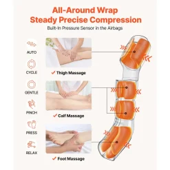 VEVOR Leg Compression Massager 9 Intensities Air Compression Leg Massager, For Daily Relaxation, 6 Massage Modes, 3 Heat Settings, Auto Shut-Off Timer, Adjustable Fit, with Storage Bag and Adapter