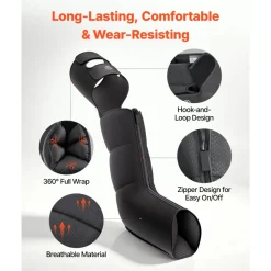 VEVOR Leg Compression Massager 9 Intensities Air Compression Leg Massager, For Daily Relaxation, 6 Massage Modes, 3 Heat Settings, Auto Shut-Off Timer, Adjustable Fit, with Storage Bag and Adapter