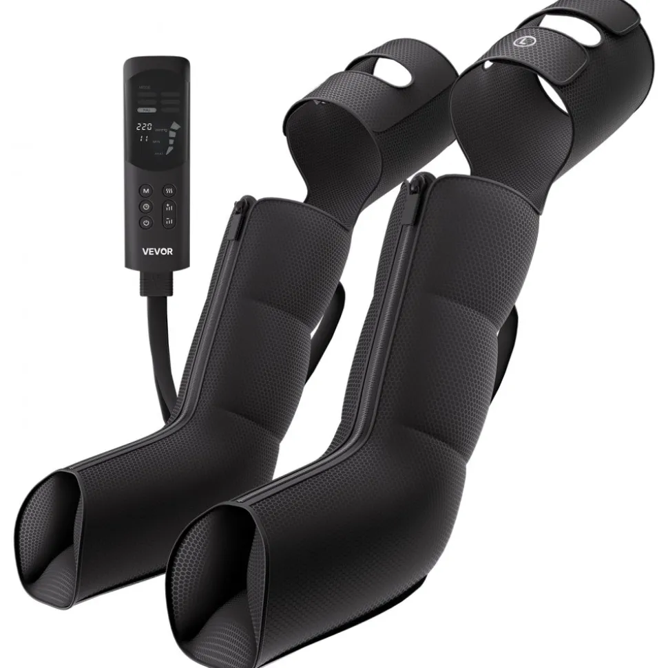 VEVOR Leg Compression Massager 9 Intensities Air Compression Leg Massager, For Daily Relaxation, 6 Massage Modes, 3 Heat Settings, Auto Shut-Off Timer, Adjustable Fit, with Storage Bag and Adapter