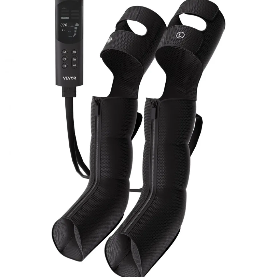 VEVOR Leg Compression Massager 9 Intensities Air Compression Leg Massager, For Daily Relaxation, 6 Massage Modes, 3 Heat Settings, Auto Shut-Off Timer, Adjustable Fit, with Storage Bag and Adapter