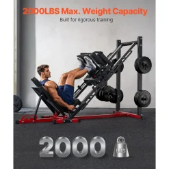 VEVOR Leg Press Hack Squat Machine, Adjustable Leg Press Combo with Linear Bearing and Weight Storage, Lower Body Special for Home Gym, Leg Exercise Equipment for Quads, Hamstring, Glutes, Calve