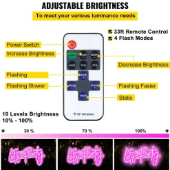 VEVOR Let's Party Neon Sign, 23"X10" Neon Sign for Wall Decor, Adjustable Brightness Pink Neon Light Sign with Remote Control and Power Adapter, for Party/Wedding Celebration/Home Decoration