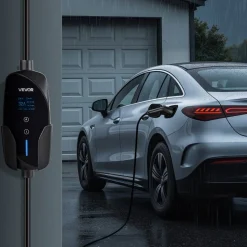 VEVOR Level 2 EV Charger, 32 Amp Adjustable Current, 240V Electric Vehicle Portable Charger with 25 ft Charging Cable, NEMA 14-50P Plug, LCD Display, Plug-in Home Car Charging Station for SAE J1772 EV