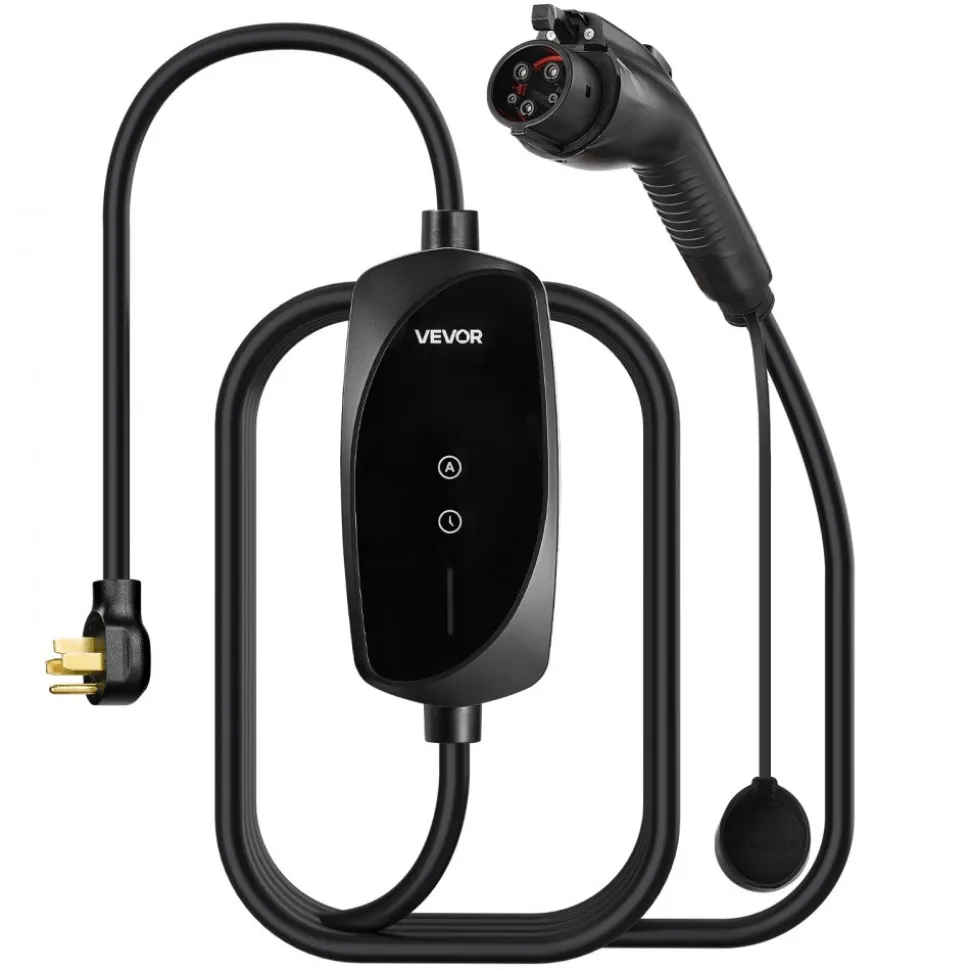 VEVOR Level 2 EV Charger, 40 Amp Adjustable Current, 240V Electric Vehicle Portable Charger with 25 ft Charging Cable, LCD Display, NEMA 14-50P Plug, Plug-in Home Car Charging Station for SAE J1772 EV