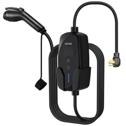 VEVOR Level 2 EV Charger, 40 Amp Adjustable Current, 240V Electric Vehicle Portable Charger with 25 ft Charging Cable, LCD Display, NEMA 14-50P Plug, Plug-in Home Car Charging Station for SAE J1772 EV
