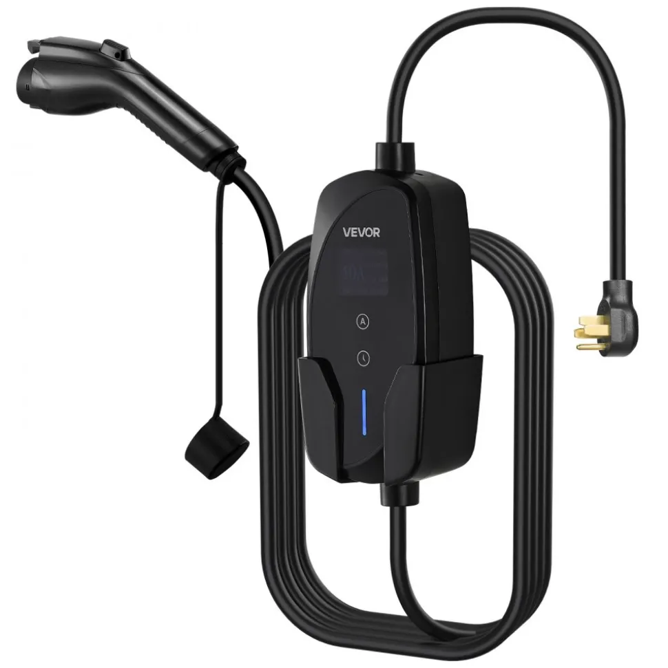 VEVOR Level 2 EV Charger, 40 Amp Adjustable Current, 240V Electric Vehicle Portable Charger with 25 ft Charging Cable, LCD Display, NEMA 14-50P Plug, Plug-in Home Car Charging Station for SAE J1772 EV