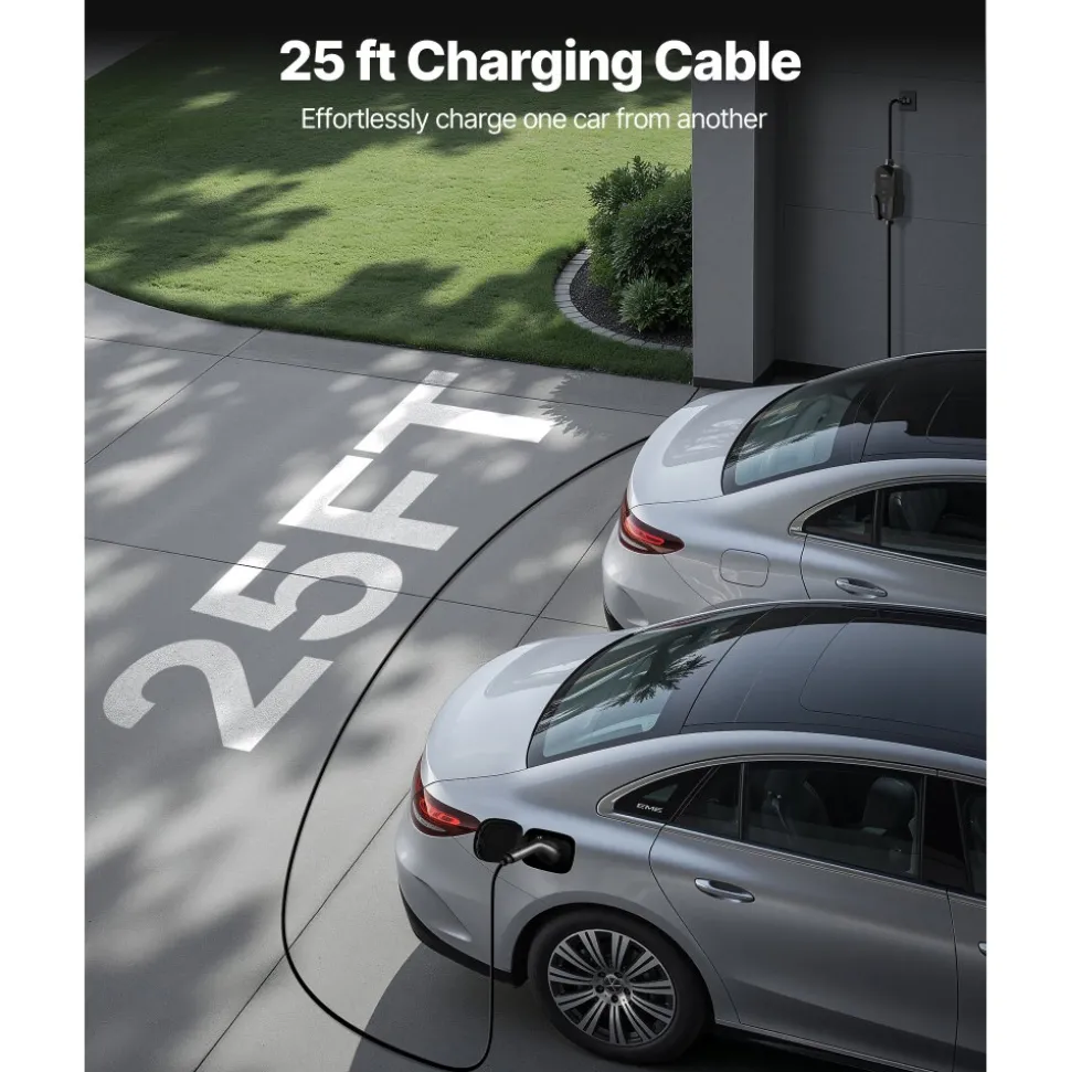 VEVOR Level 1&2 EV Charger, 16 Amp Adjustable Current, Electric Vehicle Portable Charger with 25 ft Cable, 120V-240V, NEMA 6-20P Plug NEMA 5-15 Adapter, LCD, Home Car Charging Station for SAE J1772 EV