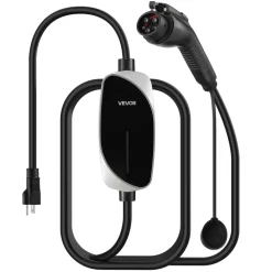 VEVOR Level 1&2 EV Charger, 16 Amp, Electric Vehicle Portable Charger with 25 ft Charging Cable, 120V-240V, NEMA 6-20P Plug NEMA 5-15 Adapter, LED Indicator, Home Car Charging Station for SAE J1772 EV