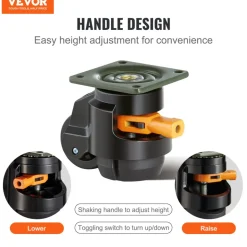 VEVOR Leveling Casters, 4-Pack Heavy Duty 360° Swivel Caster Wheels Hold up to 1100 lbs Load, 2 inches Caster Diameter, Adjustable Casters with Upgraded Handle Design and Feet for Workbench & Machine