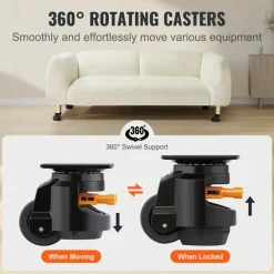 VEVOR Leveling Casters, Set of 4, 2200 lbs Total Load Capacity, 2.5 inches, Heavy Duty with Upgraded Handle Design, 360 Degree Swivel Caster Wheels, Adjustable Casters with Feet for Workbench, Machine