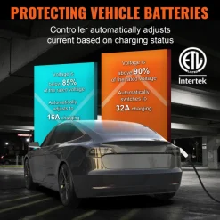 VEVOR Level 2 Portable EV Charger, 32 Amp 240V, Electric Vehicle Charger with 28 ft Charging Cable NEMA 14-50P Plug, 16/20/24/32A Adjustable Current Plug-in Home EV Charging Station for SAE J1772 EVs