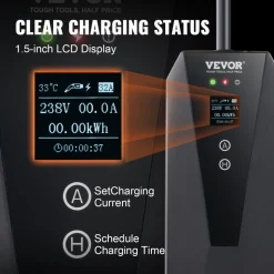 VEVOR Level 2 Portable EV Charger, 32 Amp 240V, Electric Vehicle Charger with 28 ft Charging Cable NEMA 14-50P Plug, 16/20/24/32A Adjustable Current Plug-in Home EV Charging Station for SAE J1772 EVs