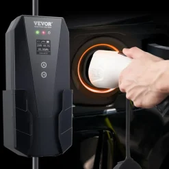 VEVOR Level 2 Portable EV Charger, 32 Amp 240V, Electric Vehicle Charger with 28 ft Charging Cable NEMA 14-50P Plug, 16/20/24/32A Adjustable Current Plug-in Home EV Charging Station for SAE J1772 EVs