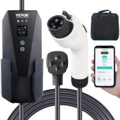 VEVOR Level 2 Portable EV Charger, 32 Amp 240V, Electric Vehicle Charger with 28 ft Charging Cable NEMA 14-50P Plug, 16/20/24/32A Adjustable Current Plug-in Home EV Charging Station for SAE J1772 EVs