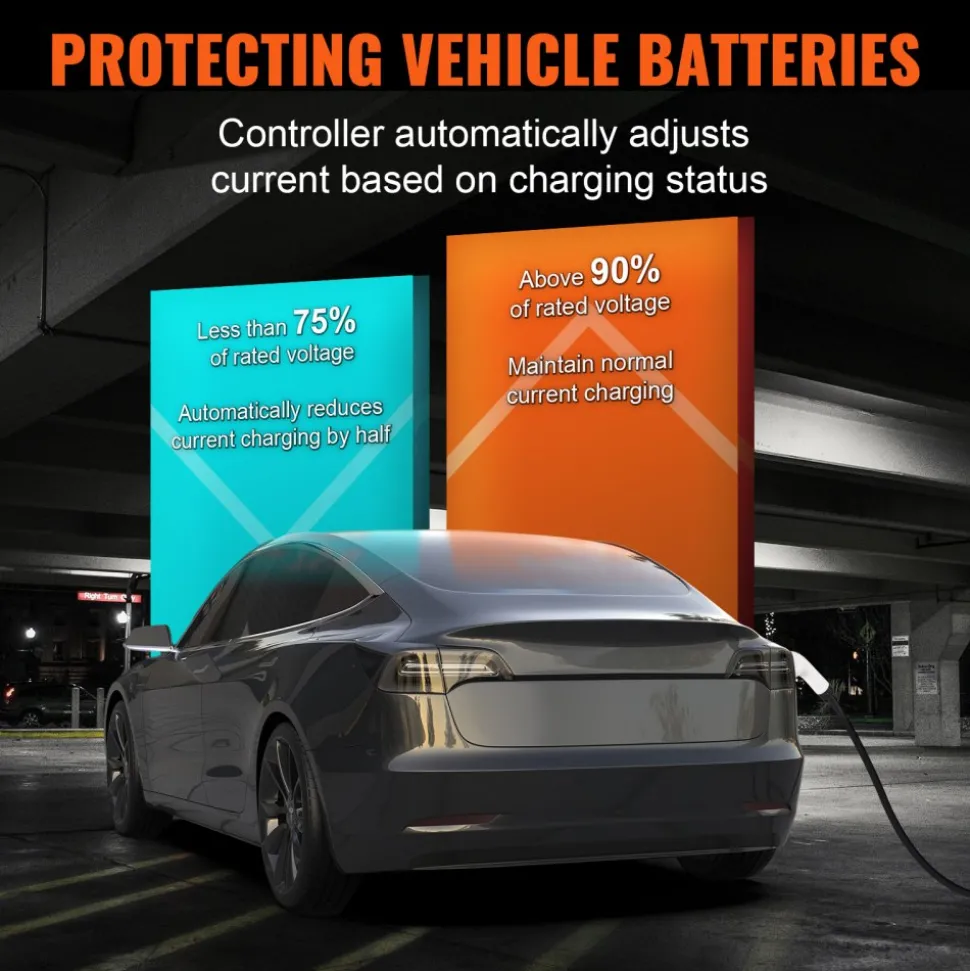 VEVOR Level 2 Portable EV Charger, 40A 240V, Electric Vehicle Charger with 25 ft Charging Cable NEMA 14-50P Plug, 40A/32A/24A/16A Adjustable Current Plug-in Home EV Charging Station for SAE J1772 EVs