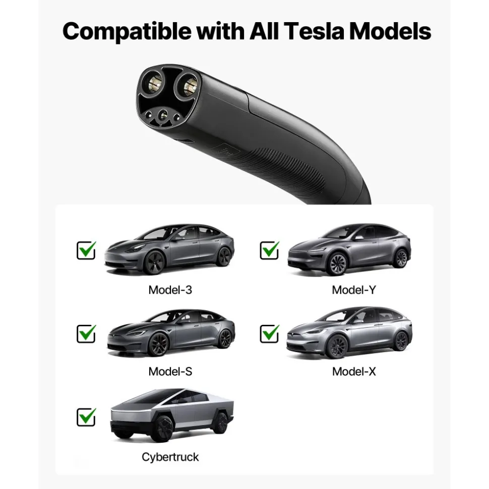 VEVOR Level 2 Tesla Charger, 40 Amp Adjustable Current, 240V Portable Home Electric Car EV Charger with 25 ft Charging Cable, NEMA 14-50P Plug, LCD Display, NACS Connector, for Tesla Model Y/X/3/S
