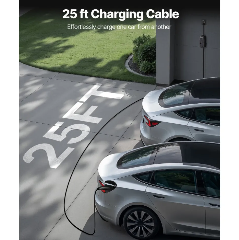 VEVOR Level 2 Tesla Charger, 40 Amp Adjustable Current, 240V Portable Home Electric Car EV Charger with 25 ft Charging Cable, NEMA 14-50P Plug, LCD Display, NACS Connector, for Tesla Model Y/X/3/S