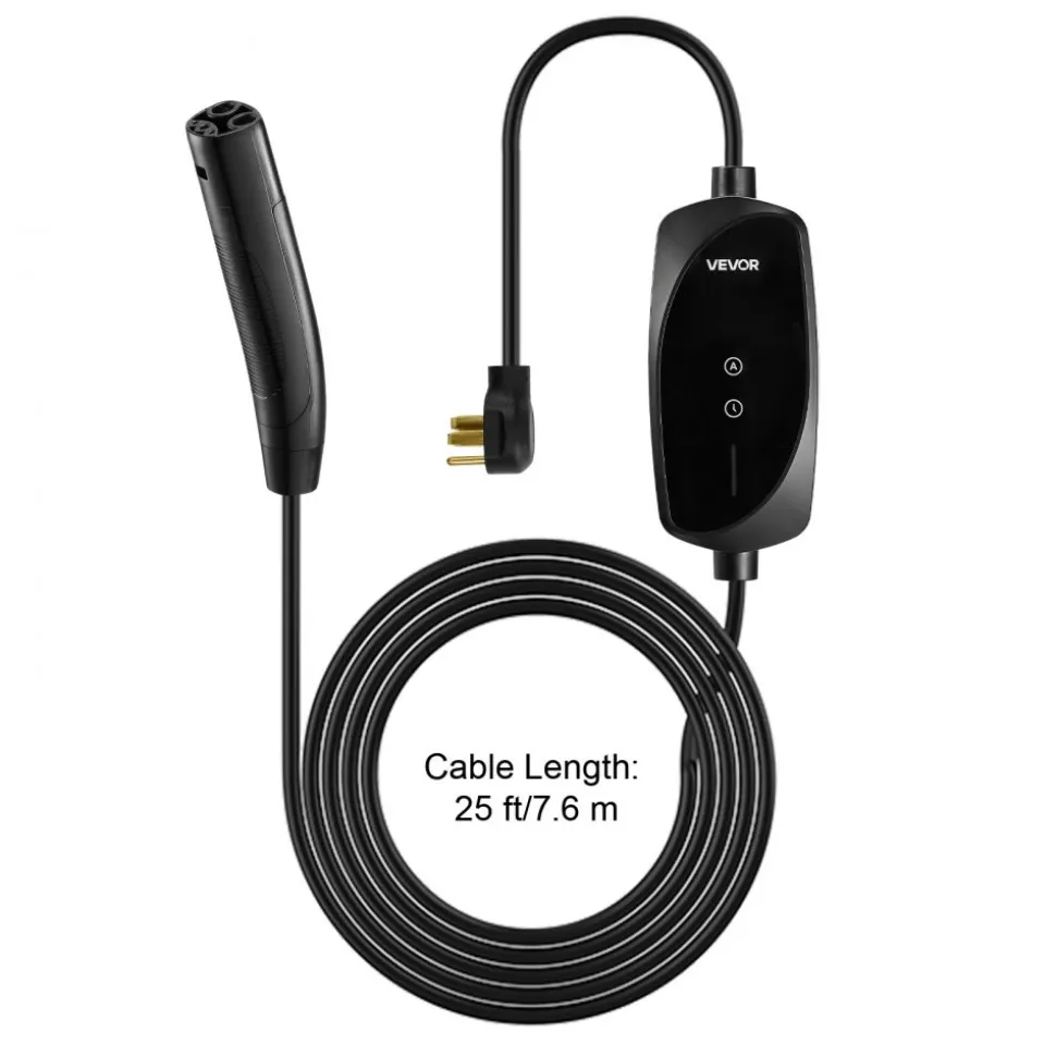 VEVOR Level 2 Tesla Charger, 40 Amp Adjustable Current, 240V Portable Home Electric Car EV Charger with 25 ft Charging Cable, NEMA 14-50P Plug, LCD Display, NACS Connector, for Tesla Model Y/X/3/S