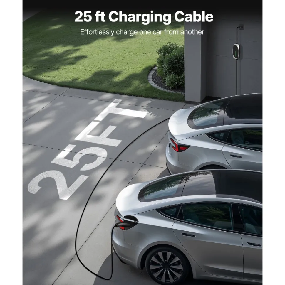 VEVOR Level 2 Tesla Charger, 32 Amp Adjustable Current, 240V Portable Home Electric Car EV Charger with 25 ft Charging Cable, NEMA 14-50P Plug, LCD Display, NACS Connector, for Tesla Model Y/X/3/S