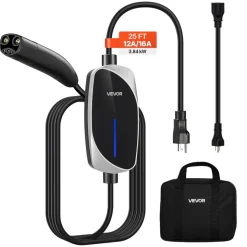 VEVOR Level 2 Tesla Charger, 32 Amp Adjustable Current, 240V Portable Home Electric Car EV Charger with 25 ft Charging Cable, NEMA 14-50P Plug, LCD Display, NACS Connector, for Tesla Model Y/X/3/S