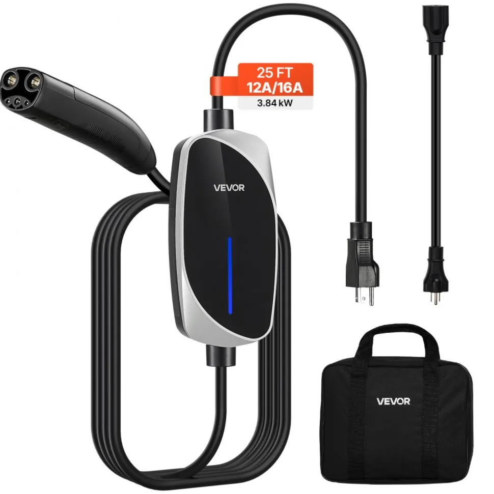 VEVOR Level 2 Tesla Charger, 32 Amp Adjustable Current, 240V Portable Home Electric Car EV Charger with 25 ft Charging Cable, NEMA 14-50P Plug, LCD Display, NACS Connector, for Tesla Model Y/X/3/S