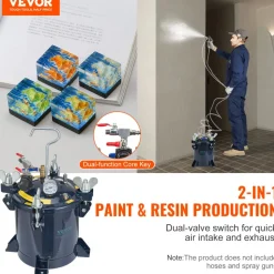 VEVOR 10L/2.5gal Spray Paint Pressure Pot Tank, 70PSI Max Air Paint Pressure Pot, Metal Rack and Leak Repair Sealant for Industry Home Decor Architecture Construction Automotive Painting