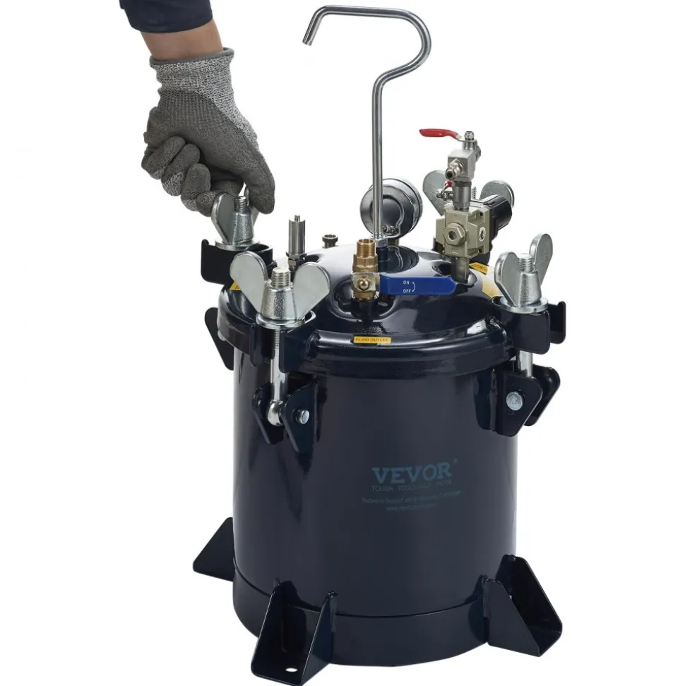 VEVOR 10L/2.5gal Spray Paint Pressure Pot Tank, 70PSI Max Air Paint Pressure Pot, Metal Rack and Leak Repair Sealant for Industry Home Decor Architecture Construction Automotive Painting