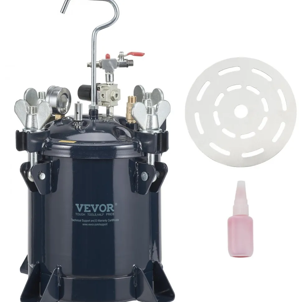 VEVOR 10L/2.5gal Spray Paint Pressure Pot Tank, 70PSI Max Air Paint Pressure Pot, Metal Rack and Leak Repair Sealant for Industry Home Decor Architecture Construction Automotive Painting