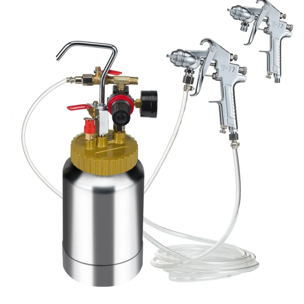 VEVOR 2L/0.5gal Spray Paint Pressure Pot Tank, Lightweight Air Paint Pressure Pot, 1.8mm Nozzle Spray Paint Gun 3m Hoses for Home Decoration Architecture Construction Automotive Painting, 45PSI Max