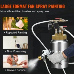 VEVOR 2L/0.5gal Spray Paint Pressure Pot Tank, Lightweight Air Paint Pressure Pot, 1.8mm Nozzle Spray Paint Gun 3m Hoses for Home Decoration Architecture Construction Automotive Painting, 45PSI Max